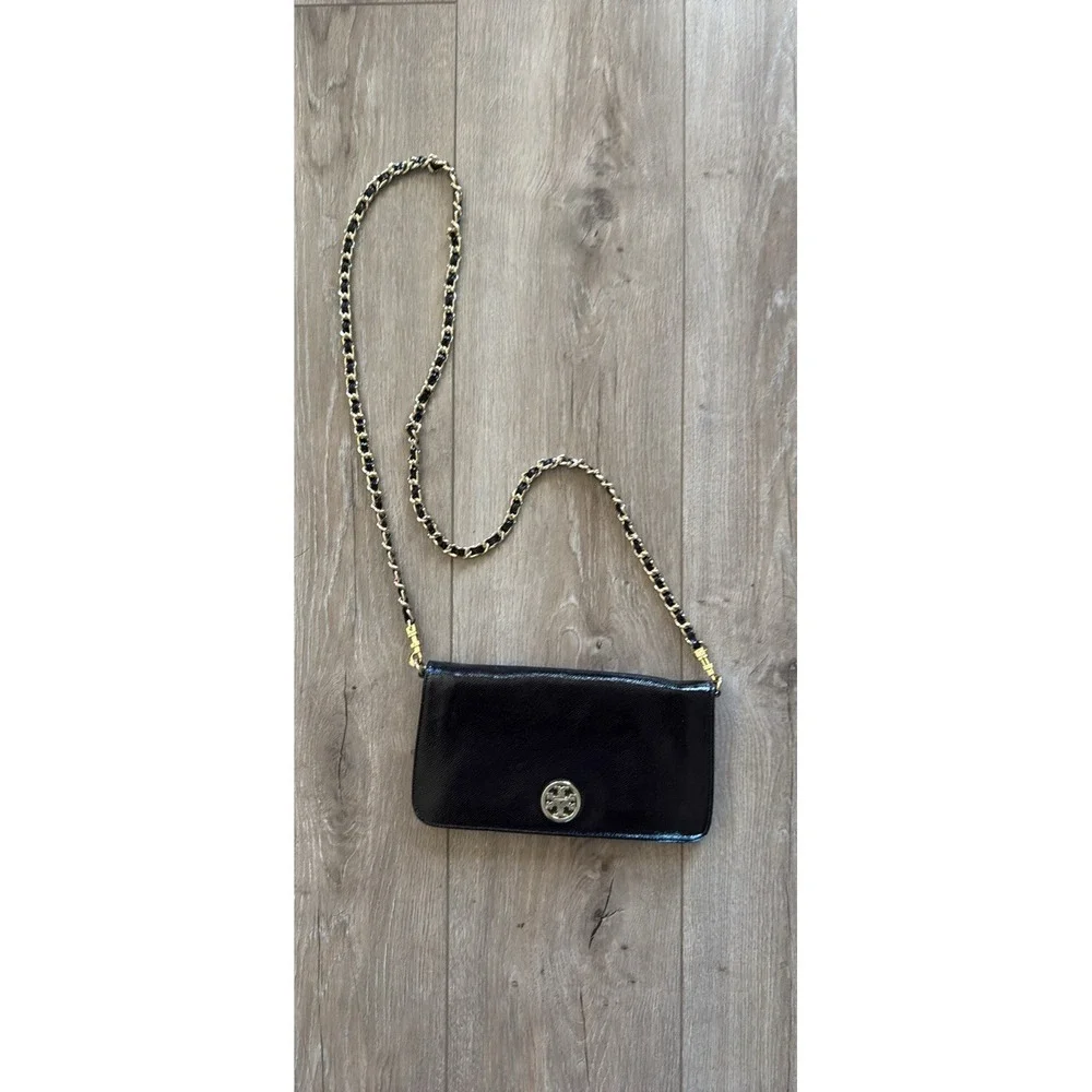 Tory Burch ADALYN' BLACK CLUTCH/SHOULDER BAG With Gold Hardware‎